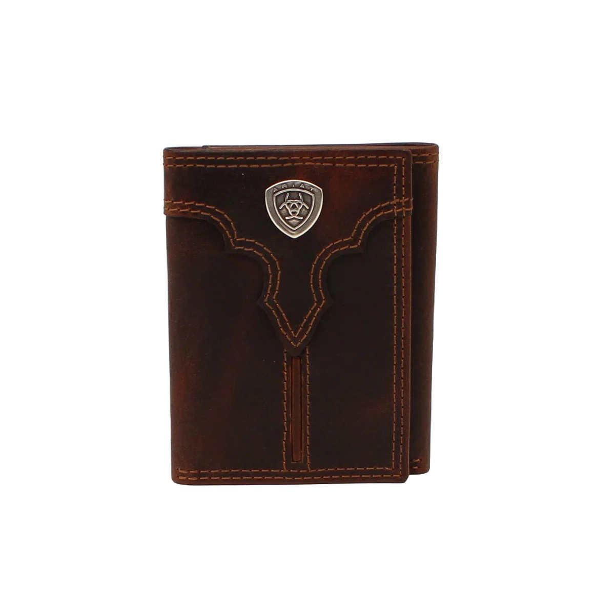 Ariat Mens Trifold Wallet Center Bump Shield Brown