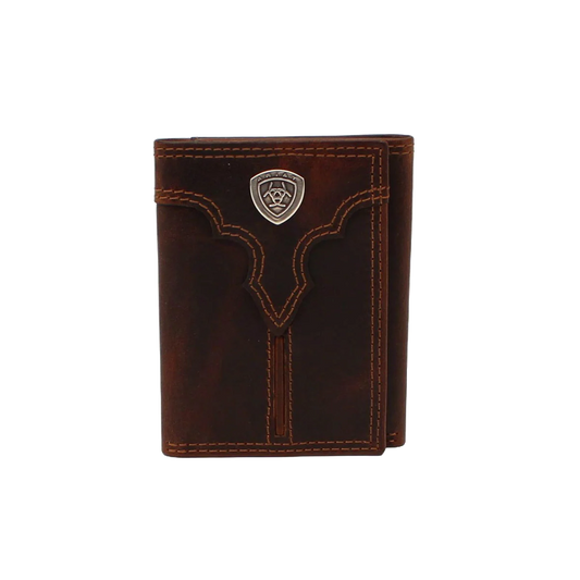 Ariat Mens Trifold Wallet Center Bump Shield Brown