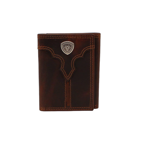 Ariat Mens Trifold Wallet Center Bump Shield Brown