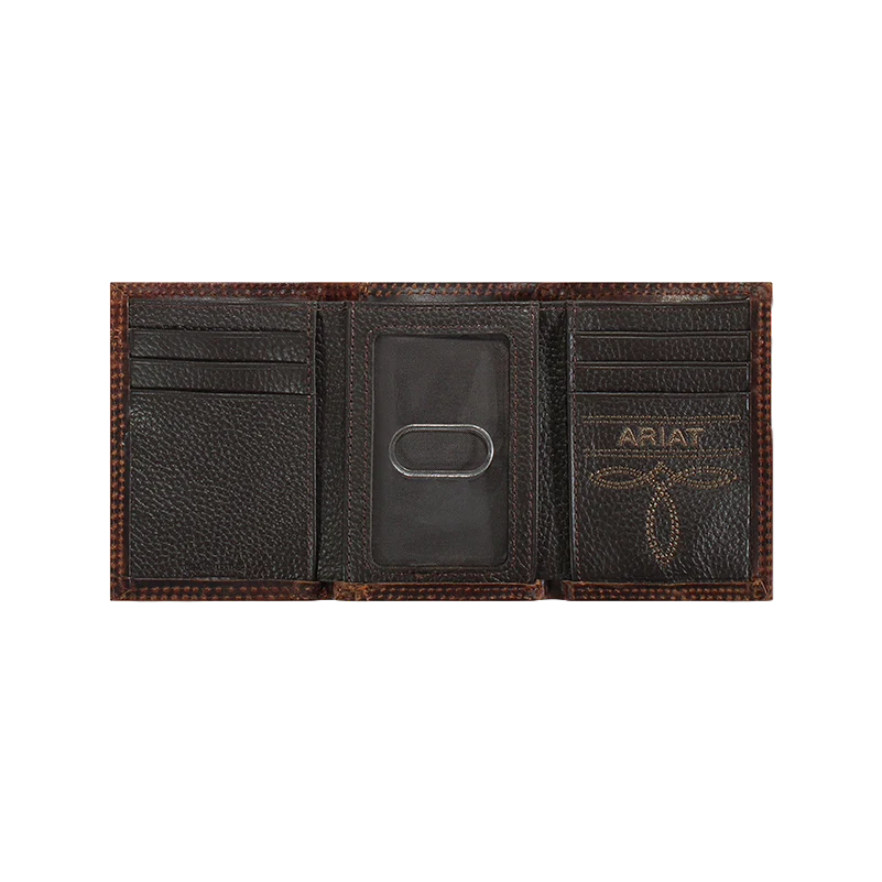 Ariat Mens Trifold Wallet Center Bump Shield Brown