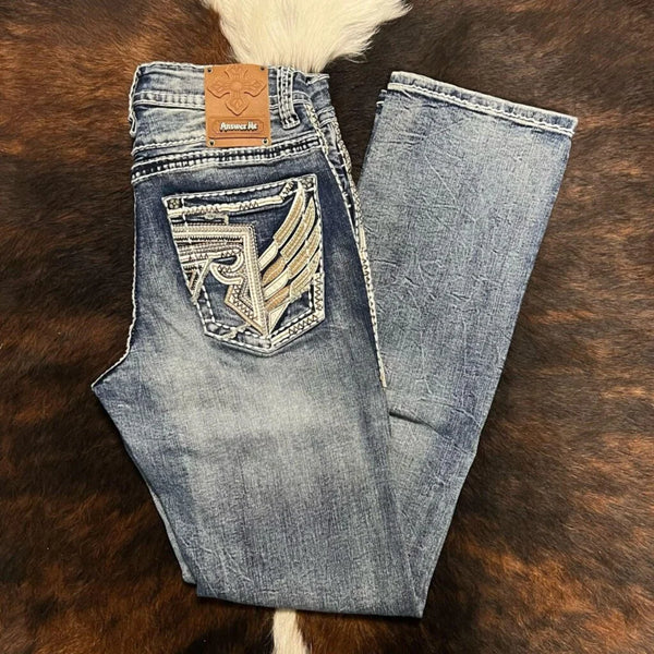 Answer Me Men’s Western Embroidered Straight Jean