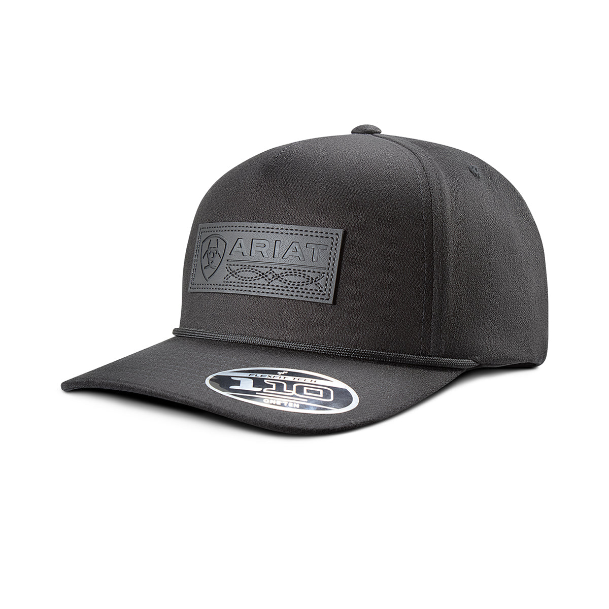 Ariat Mens FlexFit 110 Cap Snap Back Faux Leather Patch Black