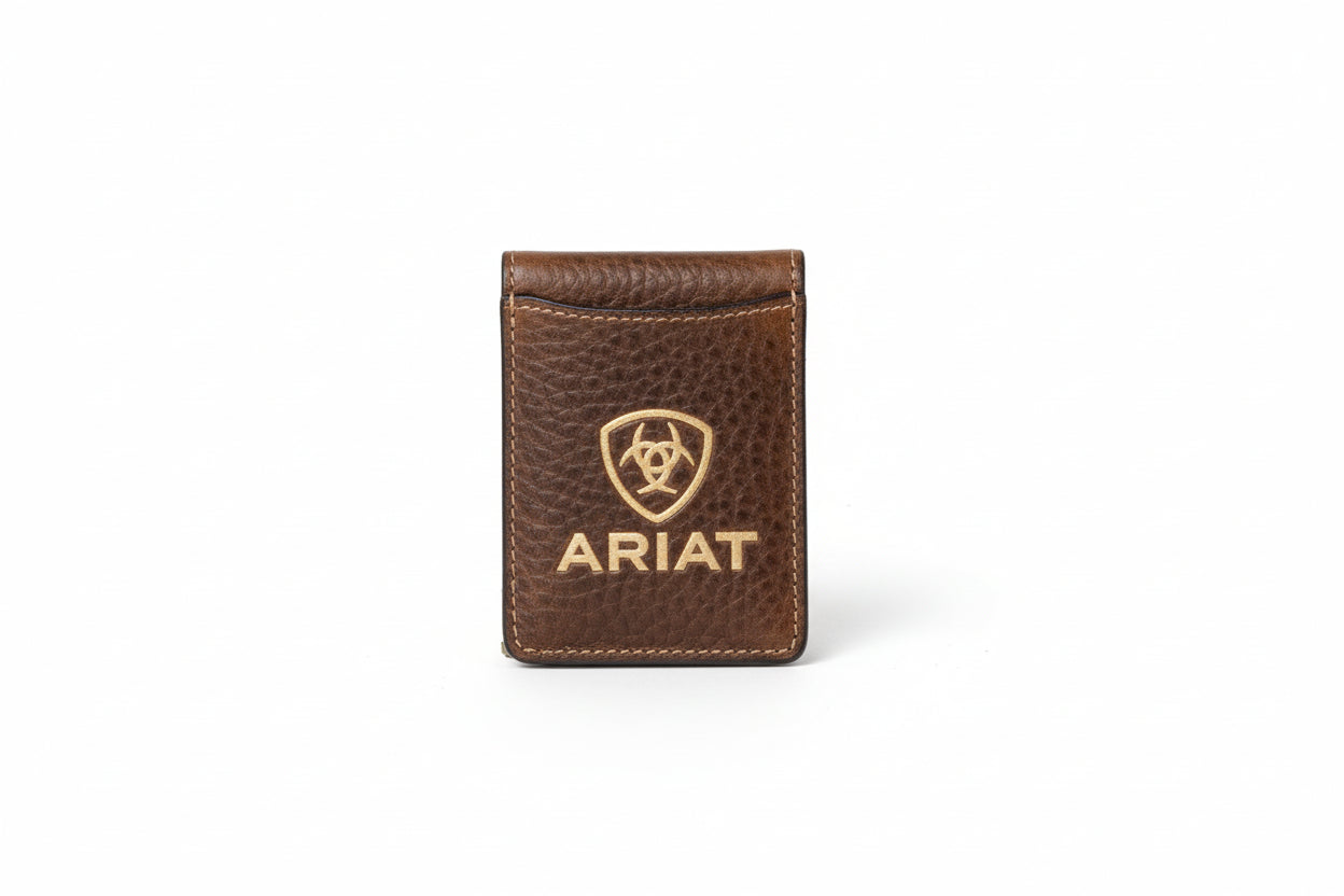 Ariat Mens Money Clip Bull Hide Ariat Logo Brown