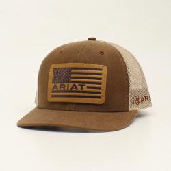 Ariat R112 Oilskin USA Flag Leather Patch Brown