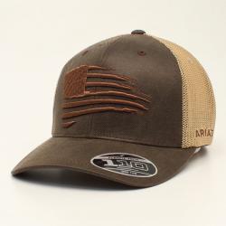 ARIAT FLAG EMBROIDERED OILSKIN BROWN CAP