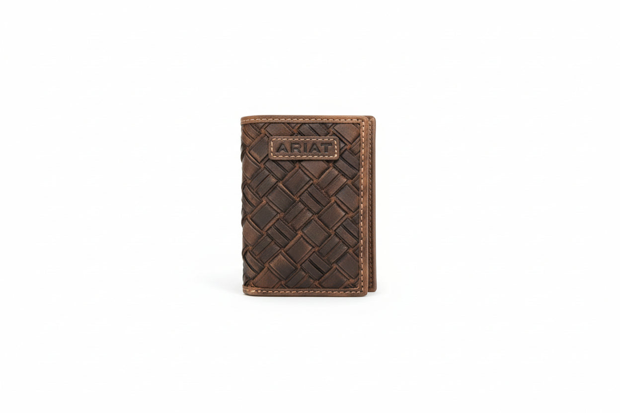 Ariat Trifold Wallet Basket Weave Medium Brown