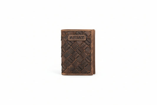 Ariat Trifold Wallet Basket Weave Medium Brown