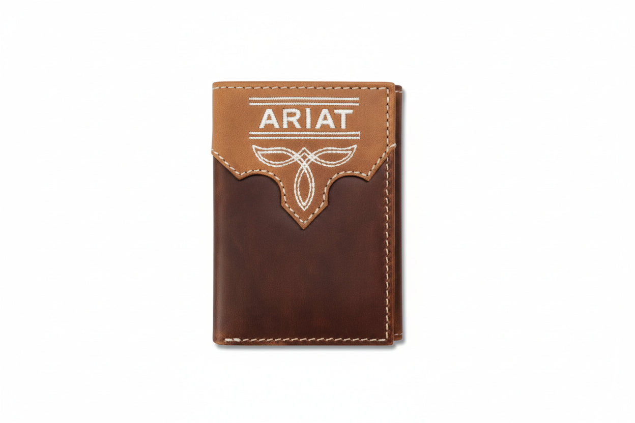 Ariat Trifold Wallet Boot Stitch Overlay Brown