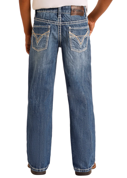 Boys' Ivory Top-Stitching Regular Fit Bootcut Jeans