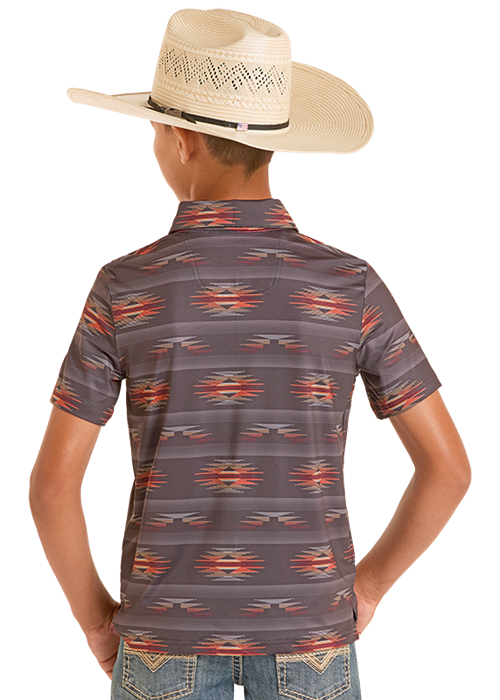ROCK & ROLL CHARCOAL AZTEC PRINTED POLO