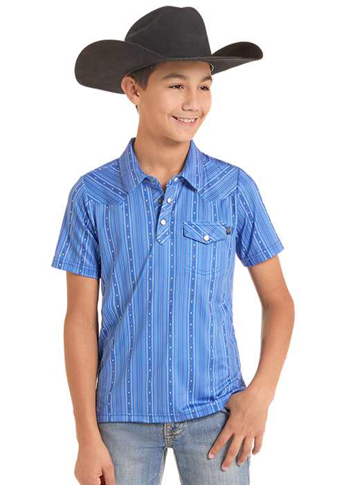 Youth Rock&Roll Striped Core Western Vented Polo Shirt