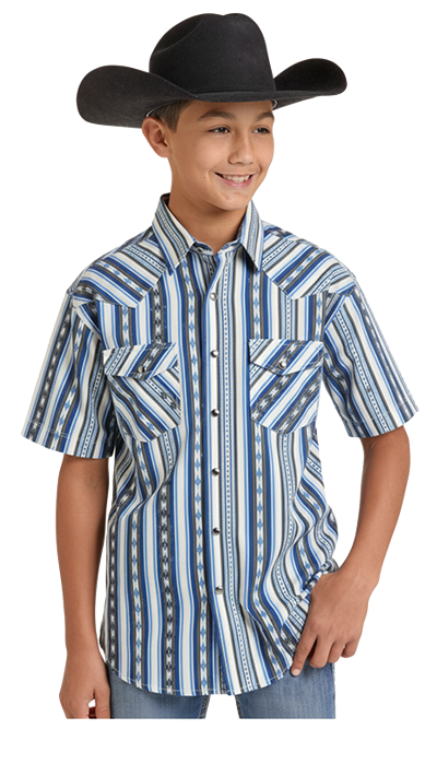 Youth Rock & Roll Stripe Print SS Snap Shirt
