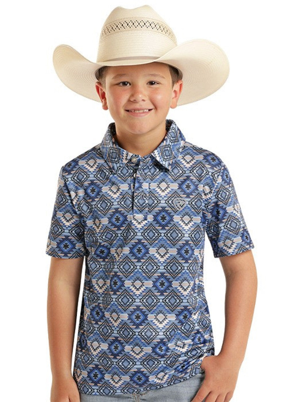 ROCK & ROLL BLUE AZTEC PRINTED POLO