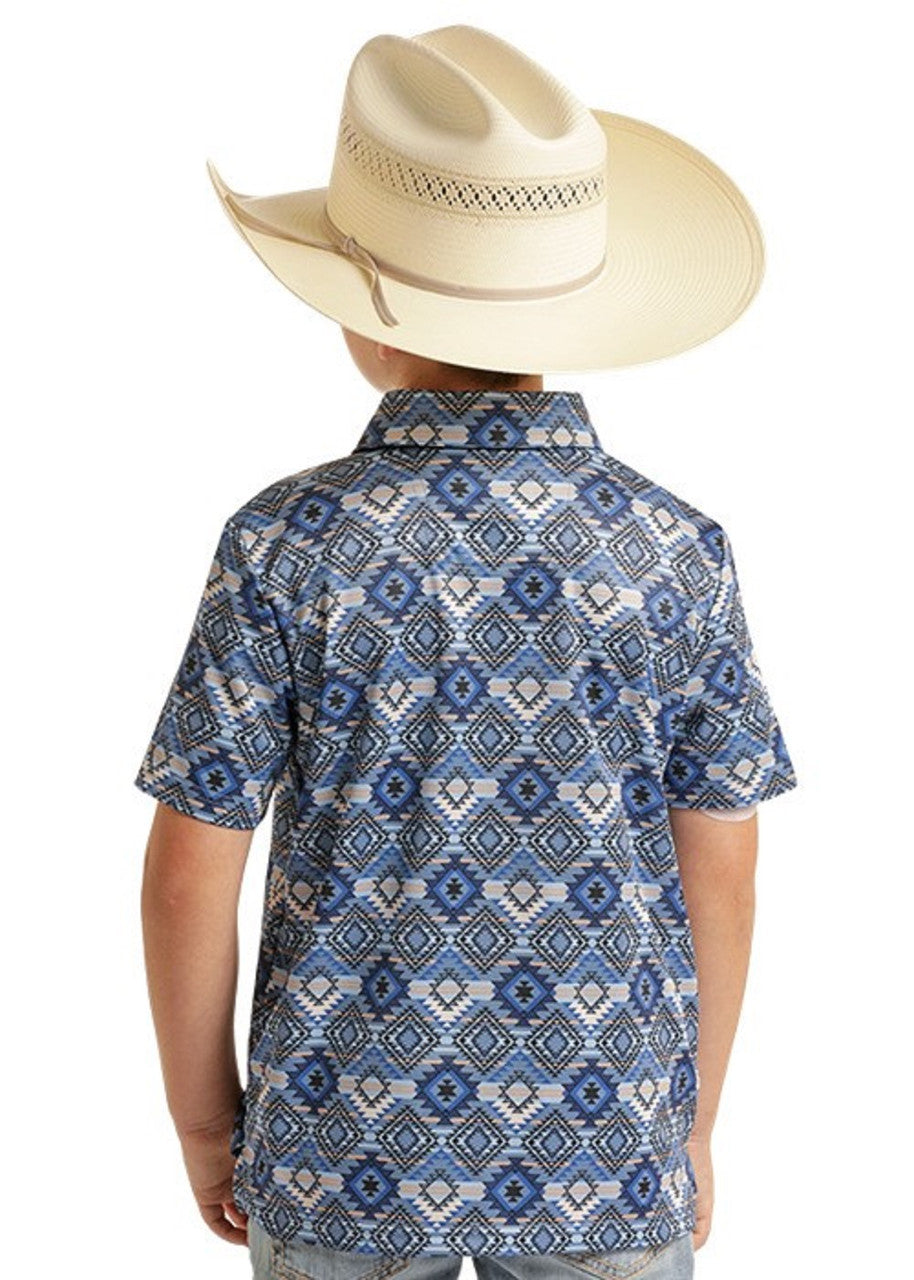 ROCK & ROLL BLUE AZTEC PRINTED POLO