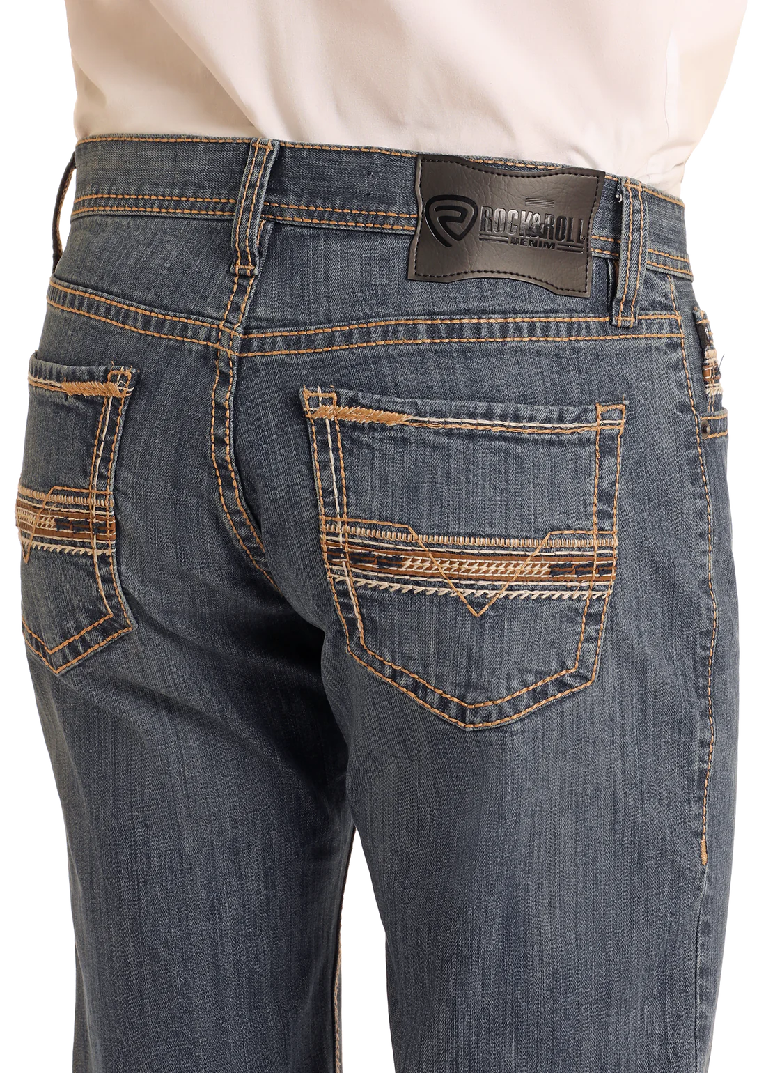 Rock&Roll Slim Fit Leather Stitch Straight Leg Jeans