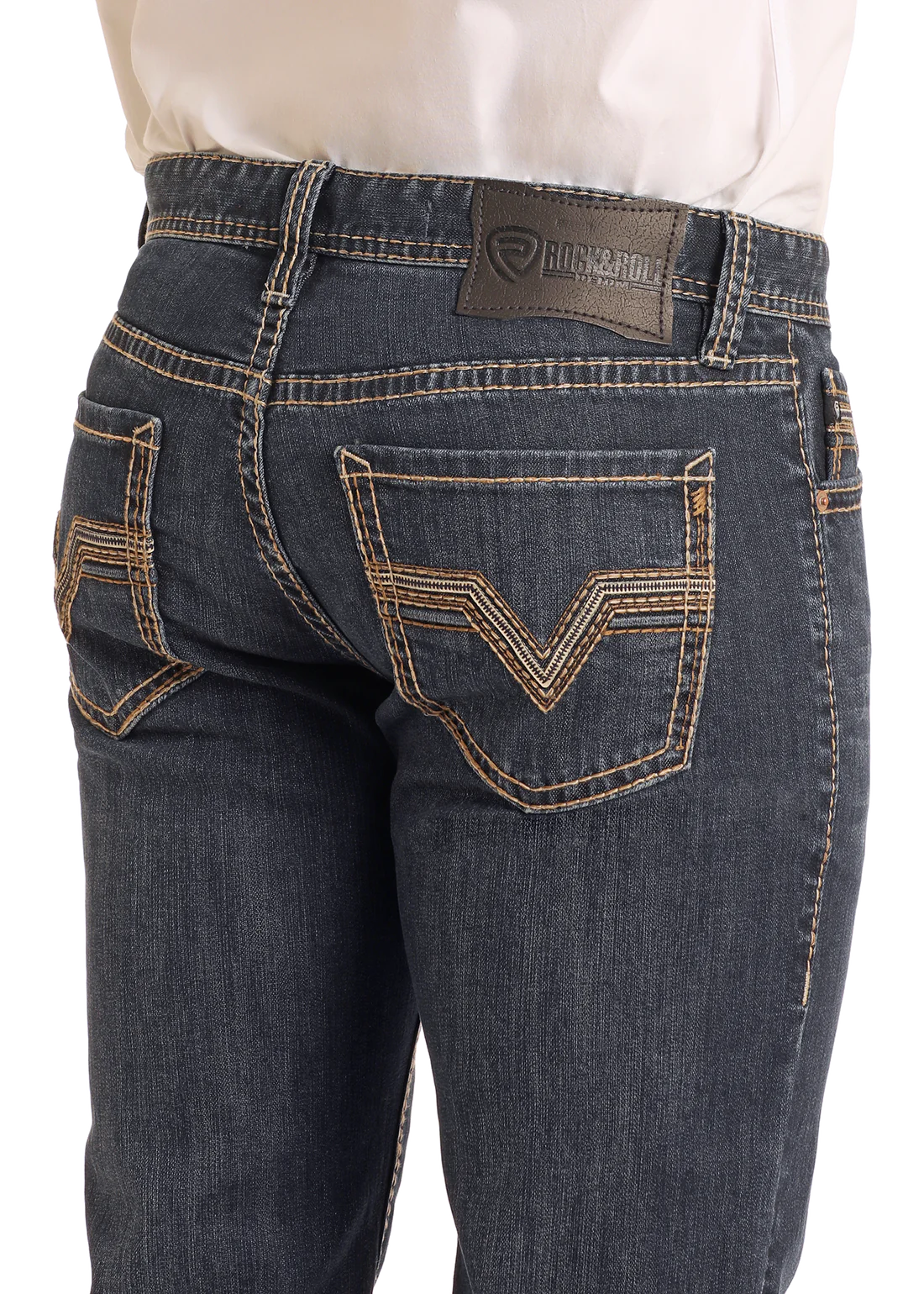 Rock&Roll Slim Fit Dark Wash Two-Tone Stitch Straight Leg Jeans