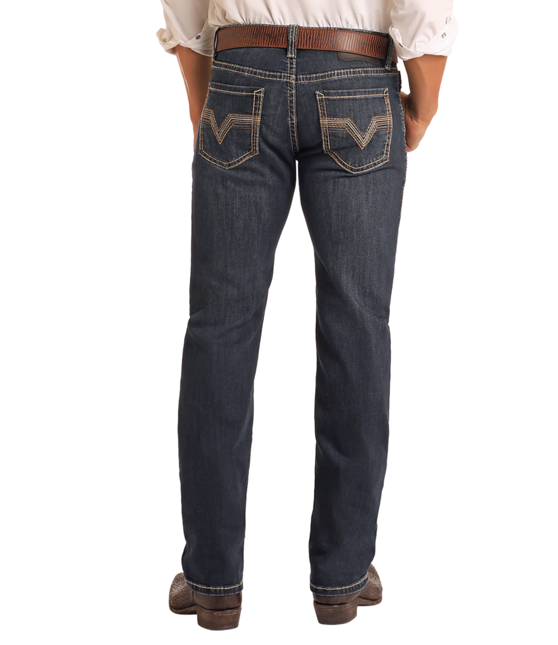 Rock&Roll Slim Fit Dark Wash Two-Tone Stitch Straight Leg Jeans