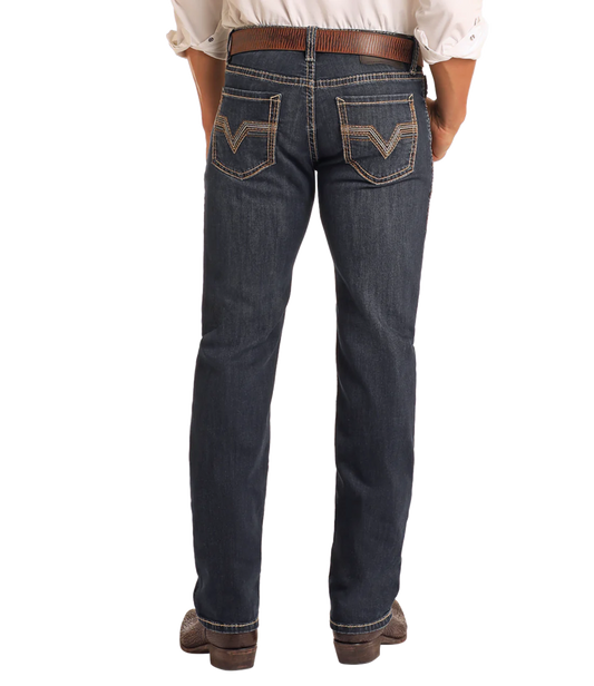 Rock&Roll Slim Fit Dark Wash Two-Tone Stitch Straight Leg Jeans