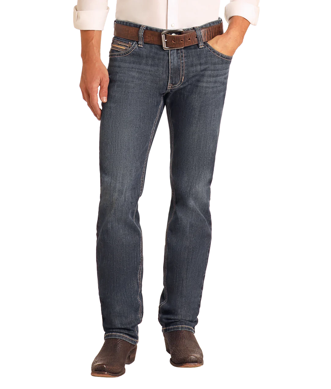 Rock&Roll Ladder Pocket Stitch Straight Leg Jeans