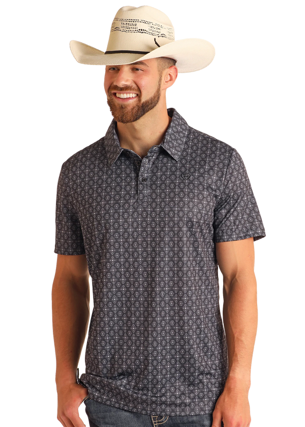 ROCK&ROLL GEO PRINTED POLO - BLACK