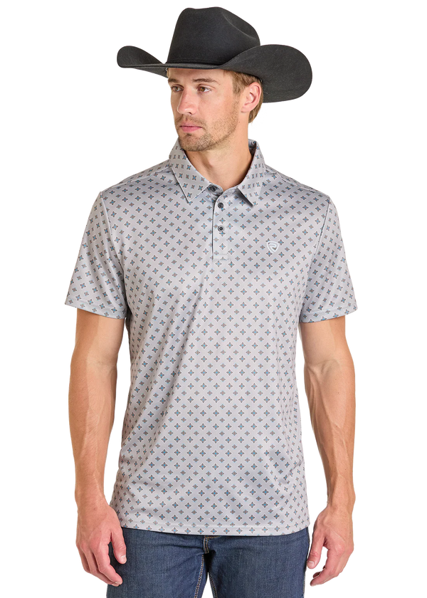 Grey Medallion Print Polo