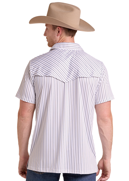 Rock&Roll White Stripe Print Western Polo