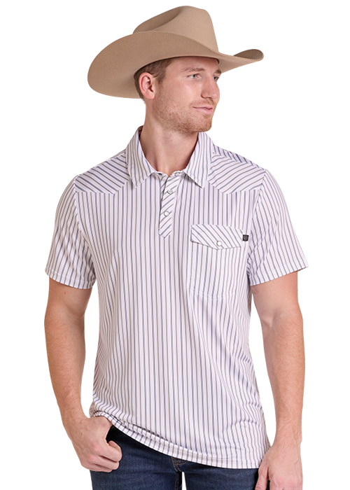 Rock&Roll White Stripe Print Western Polo