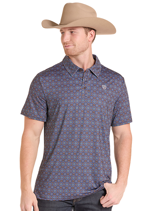 Men's Rock&Roll Medallion Print Light Polo Shirt