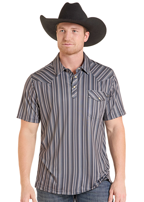 Rock&Roll Striped Core Western Vented Polo
