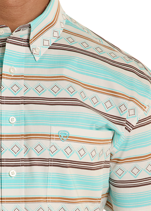 Rock&Roll Stripe Printed Short Sleeve Button Down Shirt