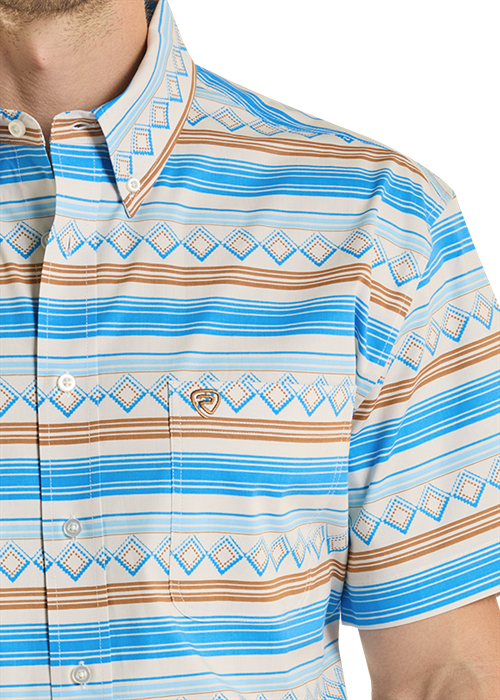 Rock&Roll Stripe Printed Short Sleeve Button Down Shirt