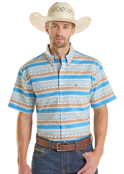 Rock&Roll Stripe Printed Short Sleeve Button Down Shirt