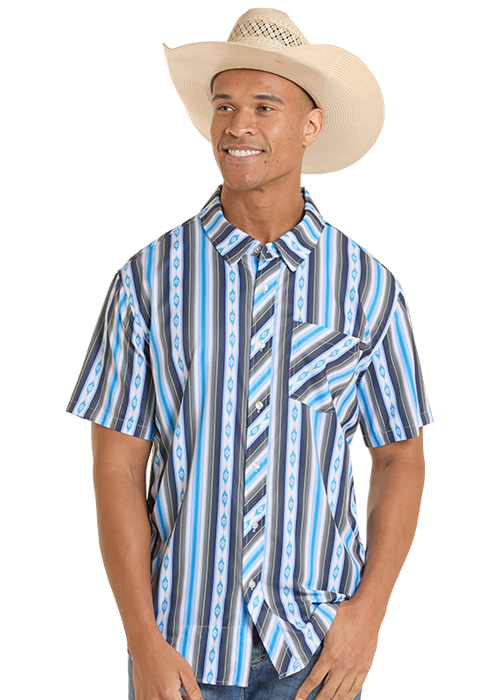 Rock&Roll Tek Ripstop Stripes Print Button Down Shirt