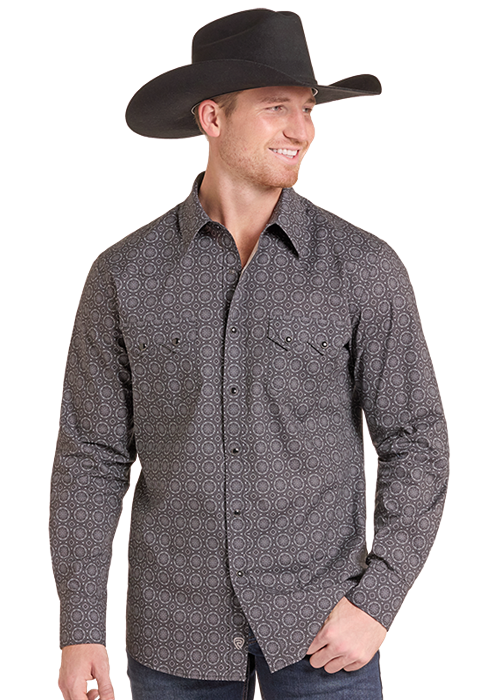 Men's Rock&Roll Medallion Print Snap Shirt
