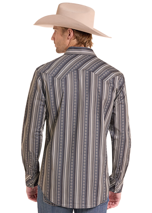 Rock & Roll Medallion Stripe Digital Print LS Snap Shirt