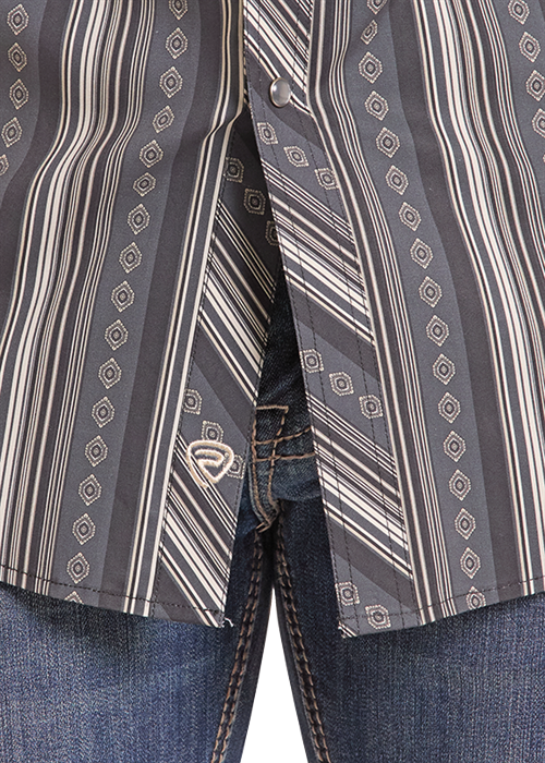 Rock & Roll Medallion Stripe Digital Print LS Snap Shirt