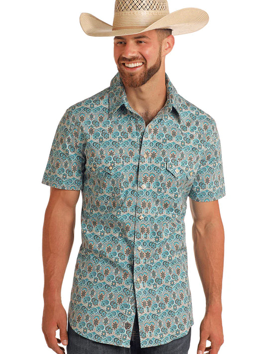 ROCK&ROLL MODERN FIT PAISLEY PRINT S/S - BRIGHT TURQUOISE