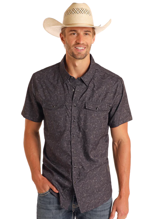 Rock&Roll Tek Paisley Print SS - Charcoal