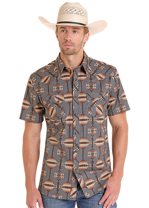 Rock & Roll Astec printed SS Snap - Brown