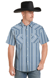 Rock&Roll Stripe Print Short Sleeve Snap