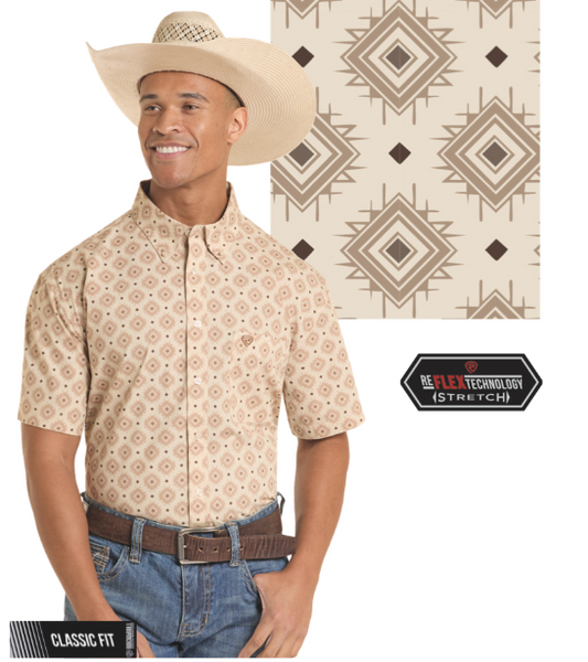 Rock & Roll Aztec Printed Short Sleeve Snap Shirt