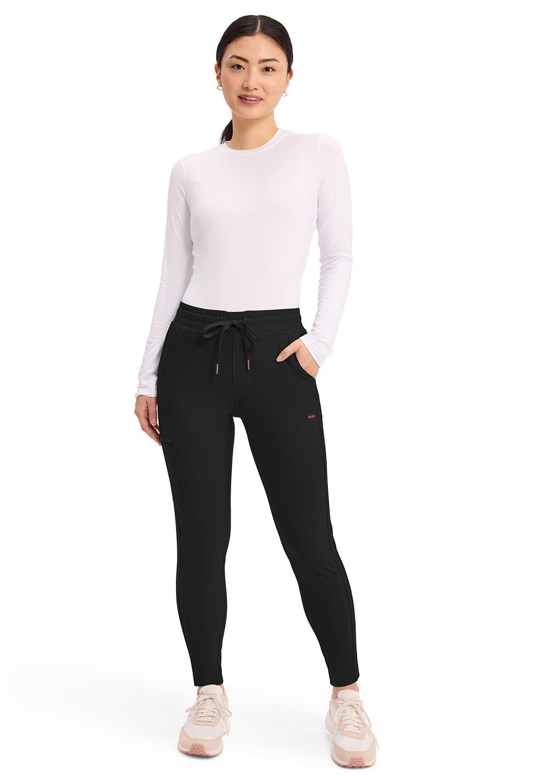 CHEROKEE FORM Mid Rise Tapered Leg Drawstring Pant BLACK