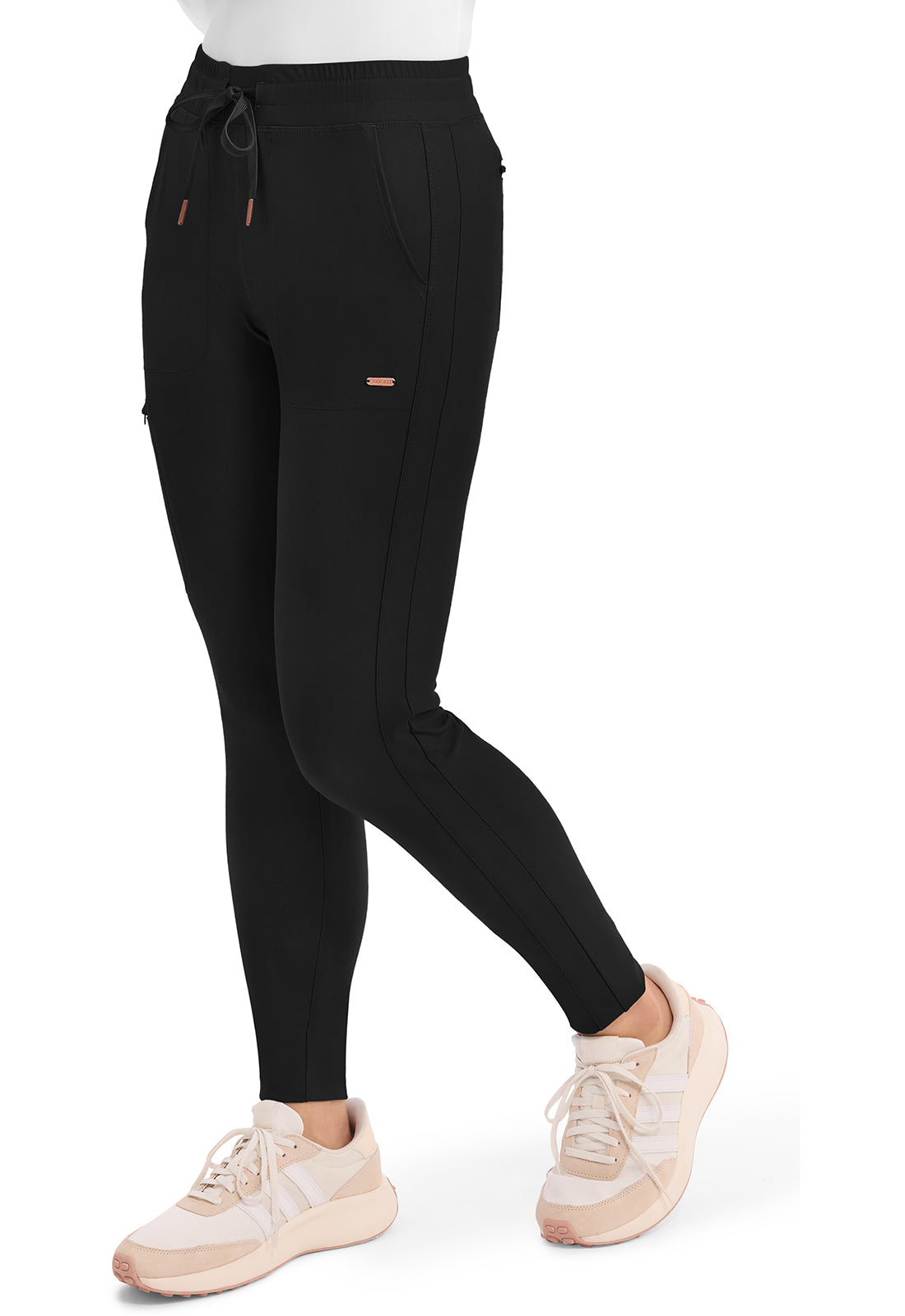 CHEROKEE FORM Mid Rise Tapered Leg Drawstring Pant BLACK