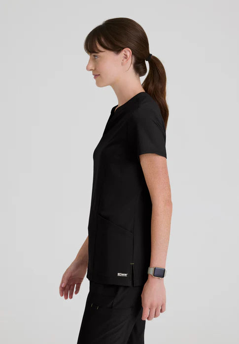Sky 2-Pocket Banded Notched Neck Top