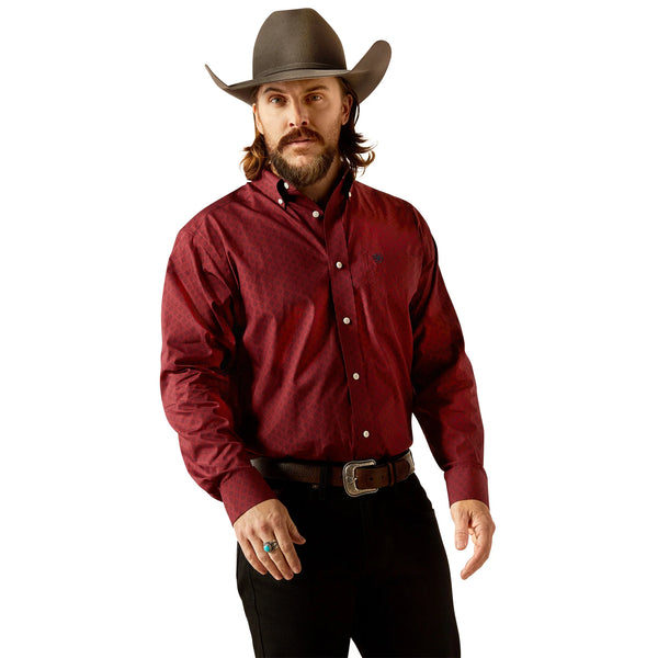 Ariat Men's Issac Dark Red Classic Fit Wrinkle Free Button Down Shirt