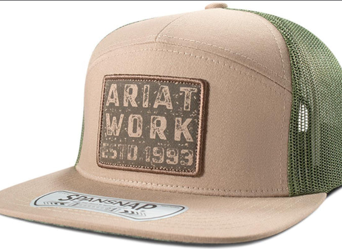 Ariat Mens Cap Snap Back 7 Panel Patch Tan