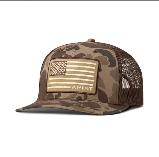 ARIAT CAMO AMERICAN FLAG BROWN CAP