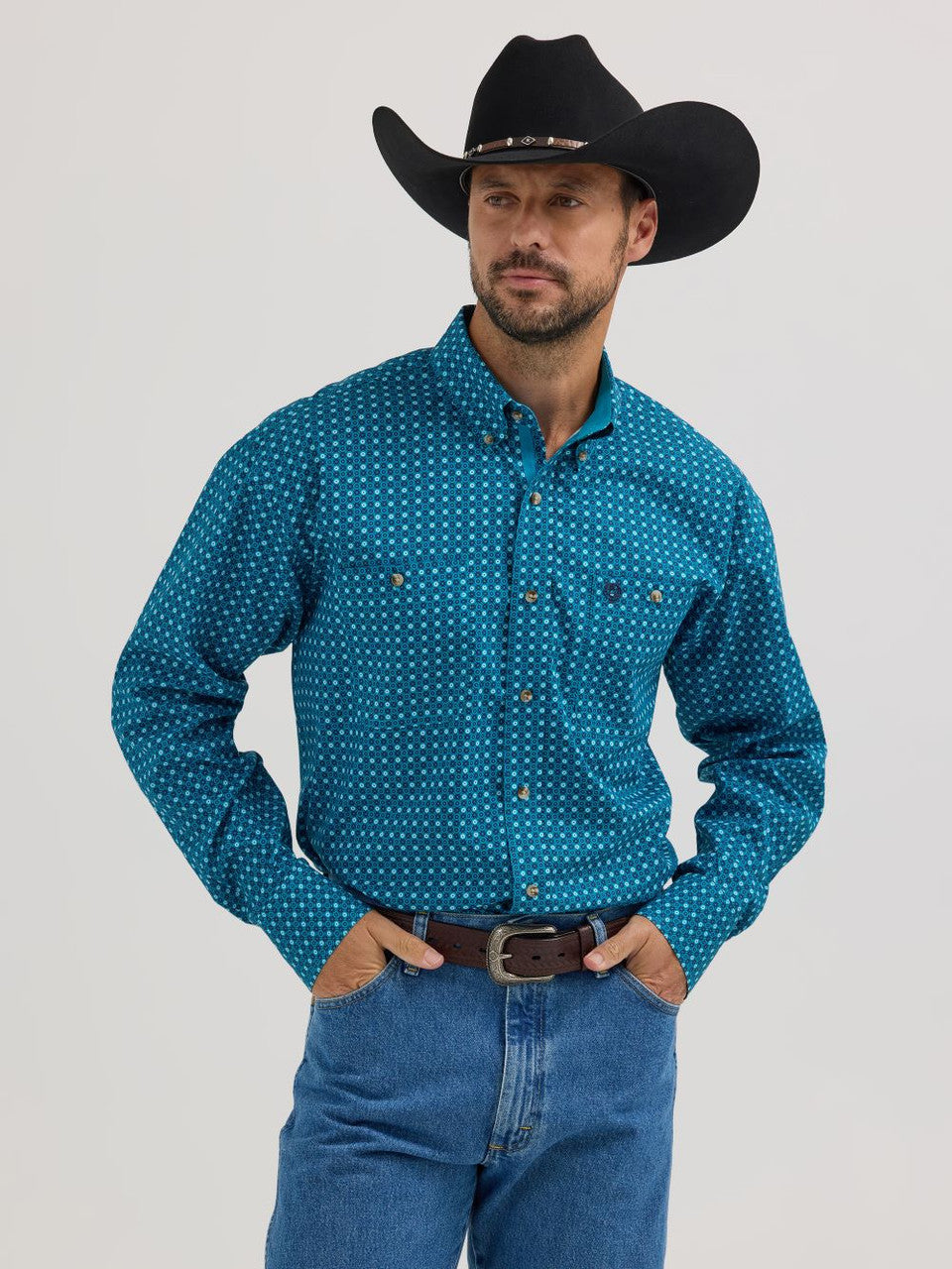 Wrangler George Strait Teal Geo Print Big & Tall