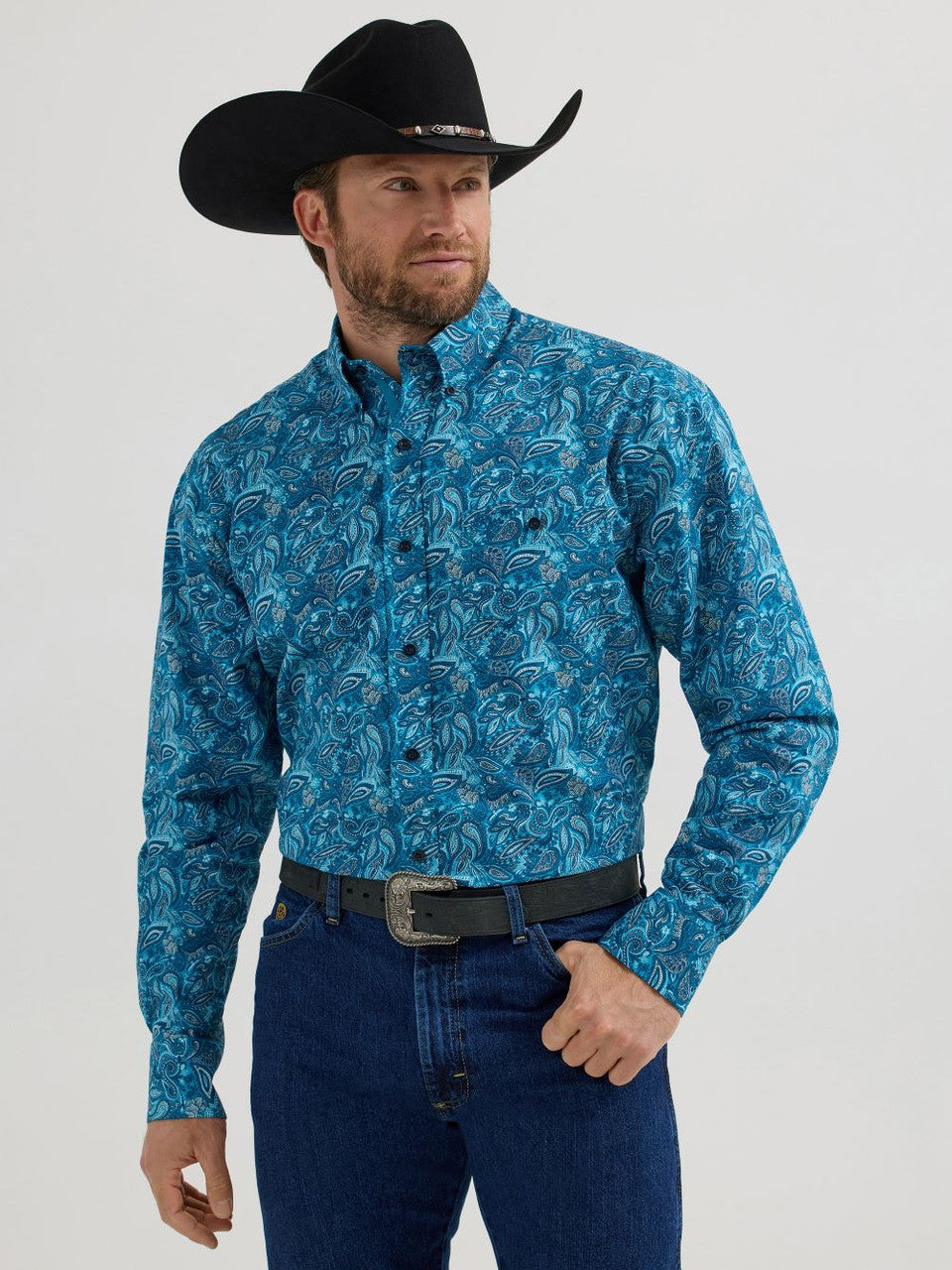 Wrangler George Strait Teal Paisley Shirt -Big & Tall