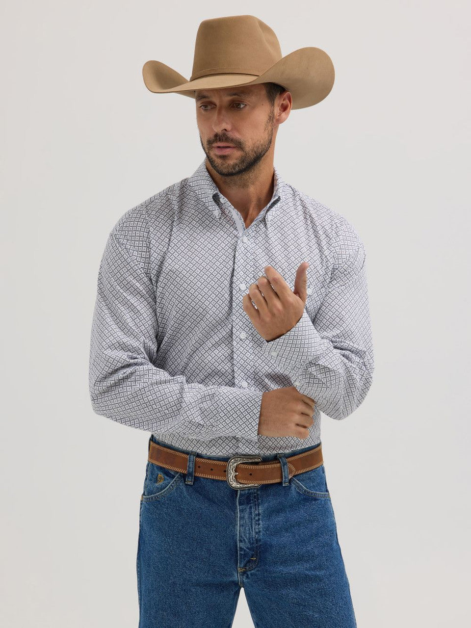 Wrangler George Strait White Print Shirt- Big & Tall